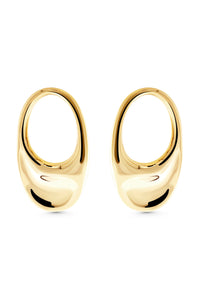 Thumbnail for BEAMISH Hoops. Oval-shaped disc earrings in high gloss finish, 18K gold vermeil, handmade, hypoallergenic, water-resistant
